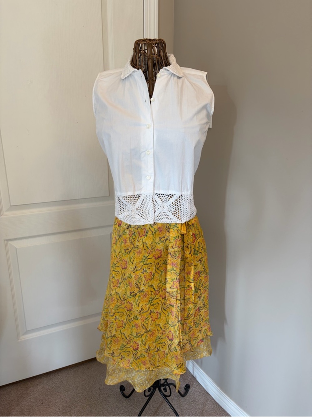 Silk Floral Wrap Skirt Yellow | Boho Cottagecore Tie Waist Midi